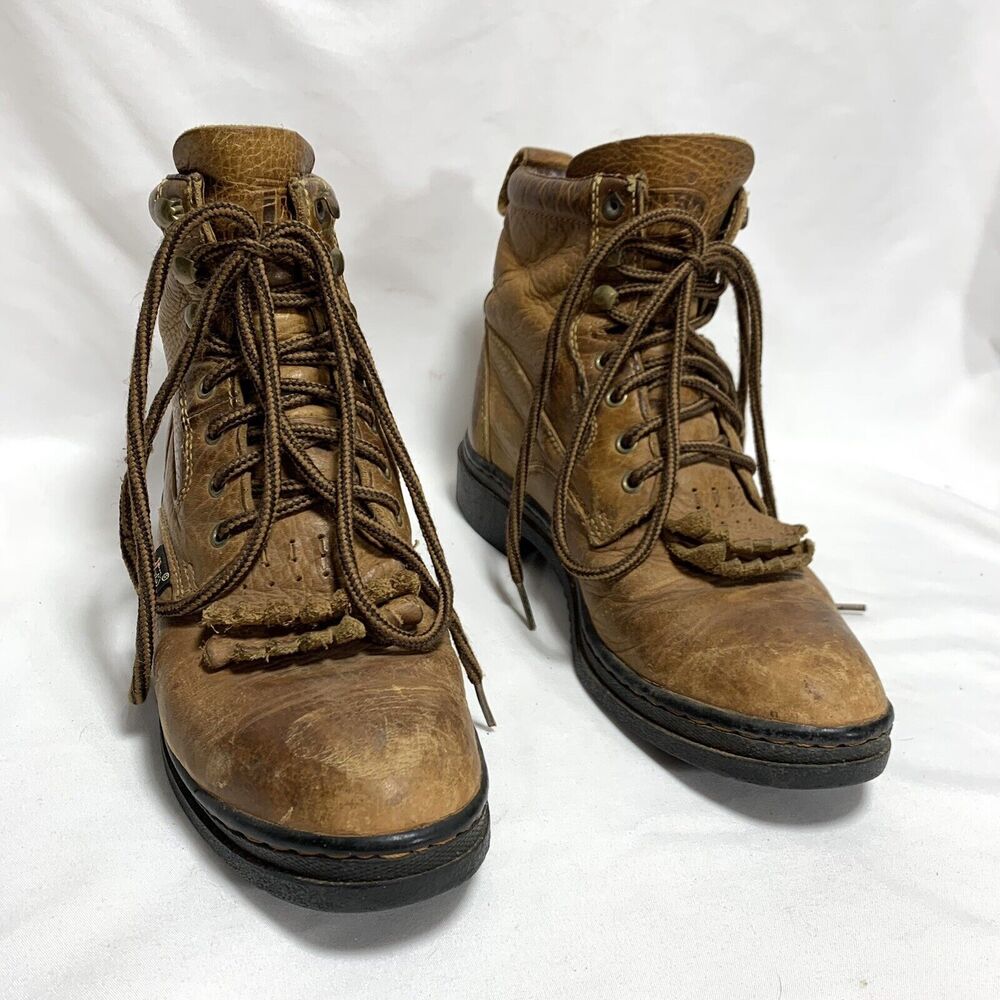 Justin Women’s Size 6B Brown Leather Kiltie Riding Roper Boots Oil-Resistant - Picture 7 of 13